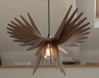 Suspension artisanale en bois « Oiseau » - Illumination avec un charme naturel - Élégance rustique pour votre maison