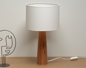 Exquisite Artistry: Handcrafted Beech Wood Table Lamp, Elegant Cone Shape with Intriguing Ring Accents