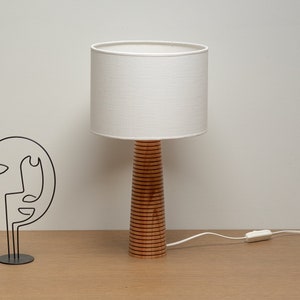 Exquisite Artistry: Handcrafted Beech Wood Table Lamp, Elegant Cone Shape with Intriguing Ring Accents image 1