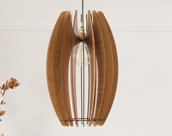 Wooden Lamp Shade, Pendant Light, Wood Ceiling Fixture, Modern Chandelier, Kitchen Lighting, Mid Century Design, Hanging Light, Nordic Style