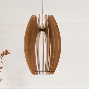 Wooden Lamp Shade, Pendant Light, Wood Ceiling Fixture, Modern Chandelier, Kitchen Lighting, Mid Century Design, Hanging Light, Nordic Style