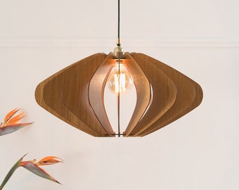 Wood Lampshade, Pendant Light, Wooden Ceiling Fixture, Chandelier, Modern Design, Dining Light, Mid Century, Scandinavian Style