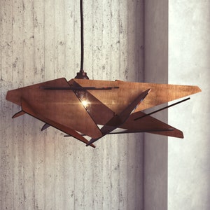 Wood pendant light with black plexiglass image 1