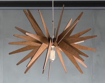 Dezaart Houten Hanglamp | Moderne kroonluchter uit het midden van de eeuw | Houten hanglamp moderne kroonluchter | Houten lichtarmatuur | Hanglamp