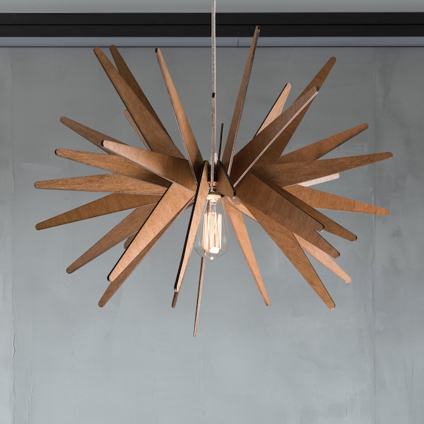 Dezaart Wood Pendant Light | Mid Century Modern Chandelier | Wood Pendant Light Modern Chandelier | Wooden Light Fixture | Hanging Lamp