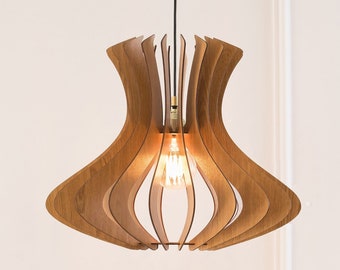 CURVES Modern Scandinavian Style Wood Pendant Lighting Lamp Shade with E27 Base and Handmade Wooden Ceiling Cup