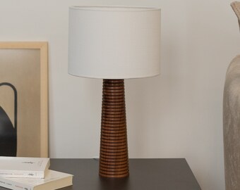 Handcrafted Wooden Table Lamp: Modern Rustic Bedside Light
