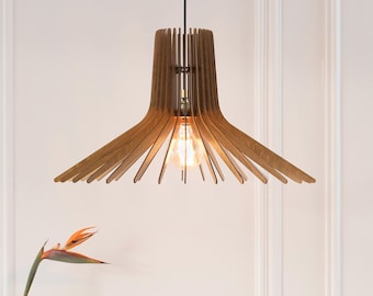 Handmade Oak Wood Chandelier: Mid-Century Modern Pendant Lamp