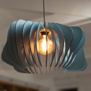 Modern Elegance Mid-Century Inspired Misty Blue Wooden Pendant Light Fixture Contemporary Chic for Every Space image 1