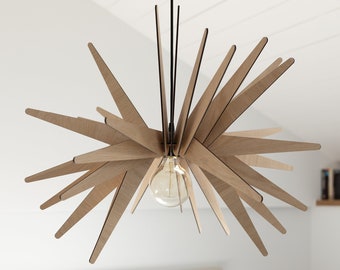 Mid-Century Modern Wooden Pendant Light - Radiate Elegance with Starburst Design - Illuminate with the Brilliance of a Celestial Explosion