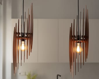 Vintage Charm: Mid-Century Modern Wooden Stalactite Pendant Light Fixture - Timeless Elegance Inspired by Nature