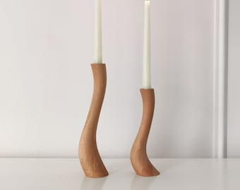 Wood Candle Holder | Set of 2 Wood Candlesticks | Wooden Candlestick Holder | Wood Pillar Candle holders | Wood Scandinavian Candlesticks