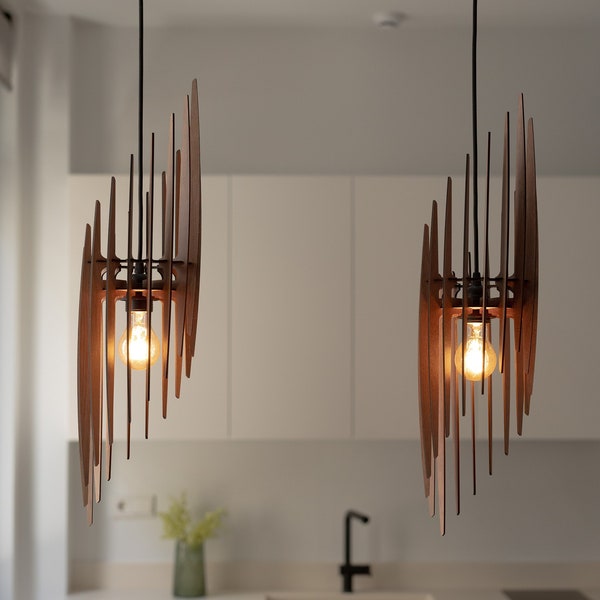 Vintage Charm: Mid-Century Modern Wooden Stalactite Pendant Light Fixture - Timeless Elegance Inspired by Nature