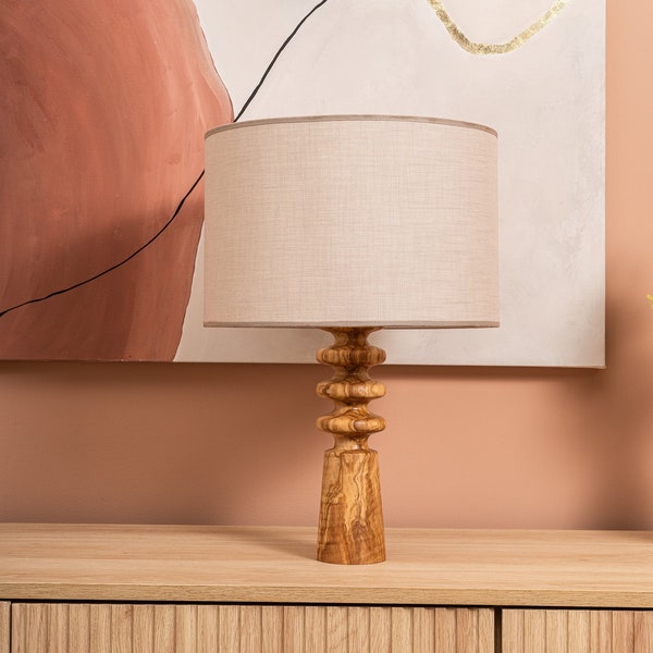 Handcrafted Table Lamp - Elegant Olive Wood, Rustic Charm, Warm Illumination, Illuminate Your Space with Nature's Serenity.