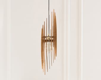 Pendant Wood Light, Wooden Ceiling Lamp, Light Fixture, Hanging Chandelier, Scandinavian Style, Modern Design, Kitchen Island