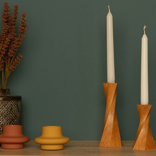 Set of 2 Beech Wood Candle Holders Modern Wooden Taper Candle Etsy