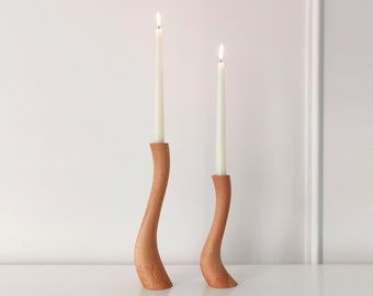Wood Candle Holder | Set of 2 Wood Candlesticks | Wooden Candlestick Holder | Wood Pillar Candle holders | Wood Scandinavian Candlesticks