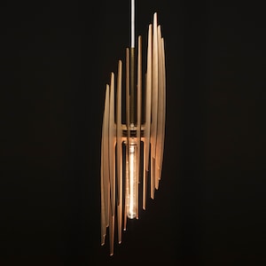Holz Deckenleuchte, Pendelleuchte, Kronleuchter, Leuchte, Modernes Design, Mid Century Style, Kücheninsel, Naturholz