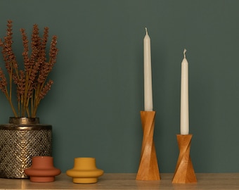 Wood Candle Holder DISTORTION | Set of 2 Candlesticks | Wooden Candlestick Holder | Wood Pillar Candle holders | Wood Modern Candlesticks
