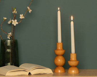 Wood Candle Holder AVACAS | Set of 2 Candlesticks | Wooden Candlestick Holder | Wood Pillar Candle holders | Wood Mid- Century Candlesticks