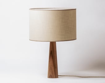 Handmade Walnut Wood Table Lamp: Modern Bedside Light