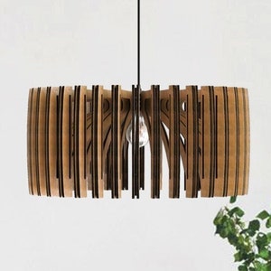 Suspension en bois, moderne milieu de siècle, faite main, plafonnier, éclairage de lustre, lampe industrielle, lampe en bois, abat-jour au plafond,