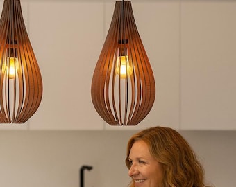 Wooden Light Fixture, Wood Pendant Lamp, Ceiling Light, Mid Century Modern, Kitchen Island Lighting, Scandinavian Design, Natural Wood