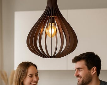 Wooden Chandelier, Pendant Light, Wood Ceiling Lamp, Lighting Fixture, Mid Century Modern, Kitchen Island, Nordic Design, Natural Wood