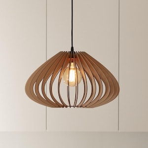 Suspension scandinave en bois : abat-jour géométrique moderne, chêne naturel