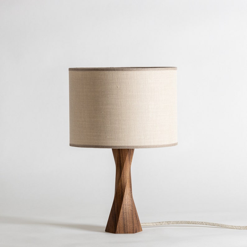 Table Lamp DISTORTION Wood Table Lamp Bedside Lamp Wooden LampWood Base Lamp Decorative LampWood LampWood Lampshade Beech Walnut zdjęcie 1