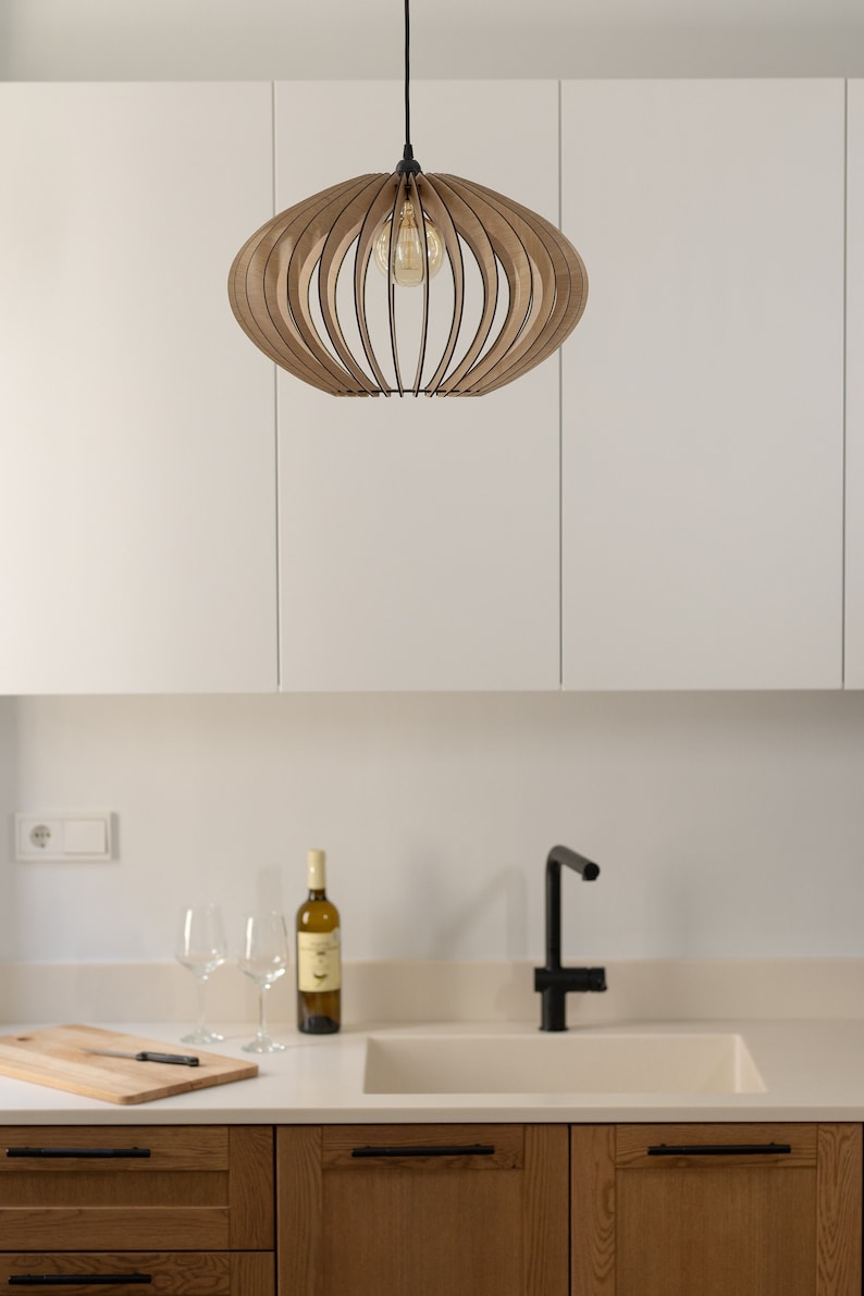 Elliptical Wooden Pendant Light Handcrafted Brilliance for Your Space Illuminate Your Space with Style Create a Cosy Environment image 1