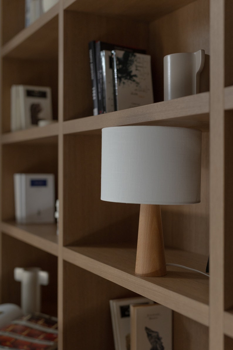 Natural Radiance: Handmade Beech Wood Table Lamp with Sophisticated Cone-Shaped Base, Infusing Warmth and Style into Your Space image 4