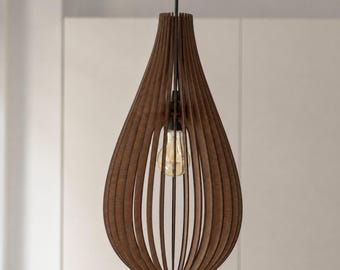 Handmade Wood Pendant Light for Dining Room, Modern Wooden Ceiling Lamp, Mid Century Hanging Light Fixture