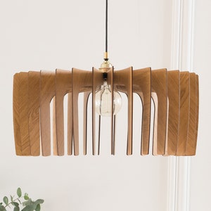 Wood Pendant Light, Wooden Lampshade, Ceiling Fixture, Modern Design, Kitchen Island, Hanging Lamp, Nordic Style, Natural Wood