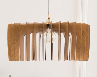 Wood Pendant Light | Wood Light Fixture | Modern Pendant Light | Hanging Lamp | Mid Century Modern Chandelier | Dezaart Wood Chandelier