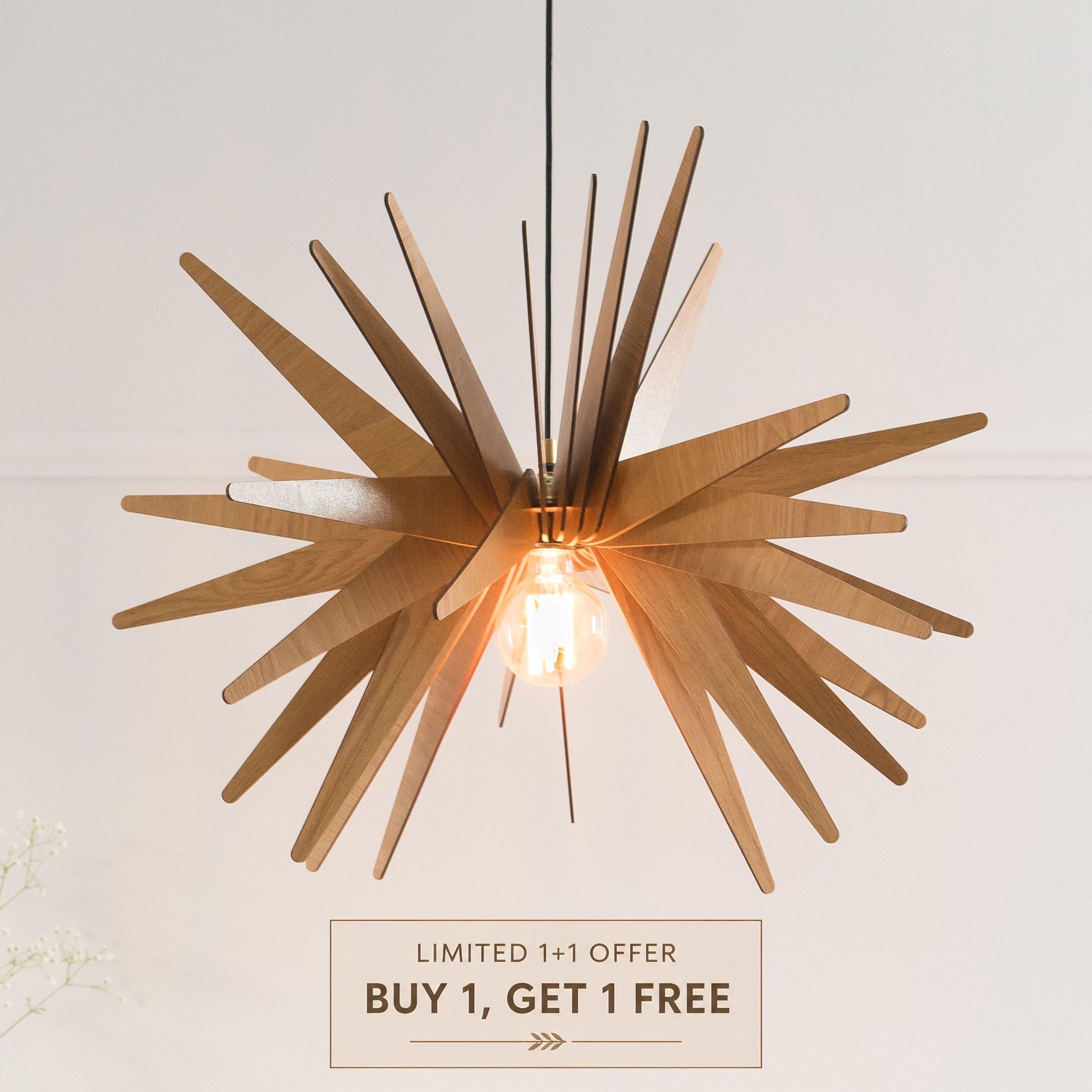 Mid Century Modern Wooden Ceiling Light – Handmade Pendant Lamp With Natural Wood Shade For Living Room, Dining Room, Kitchen Island, Scandinavian Decor