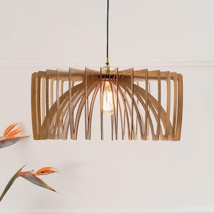 Suspension en bois, Plafonnier, Design moderne, Lustre en bois, Éclairage pour îlot de cuisine, Style scandinave, Bois naturel