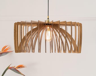 Wood Pendant Light, Flush Mount Fixture, Modern Design, Wood Chandelier, Kitchen Island Lighting, Scandinavian Style, Natural Wood