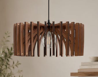Handmade Wooden Pendant Light for Dining Room, Modern Wood Ceiling Lamp, Mid Century Hanging Light Fixture