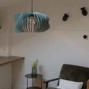 Modern Elegance Mid-Century Inspired Misty Blue Wooden Pendant Light Fixture Contemporary Chic for Every Space image 2