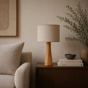Desk Table Lamp, Wood Bedside Light, Bedroom Lamp, Tablelamp, Modern Design, Handcrafted Wooden Base, Rustic Style image 4