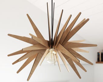 Handmade Wood Chandelier: Mid-Century Modern Pendant Light