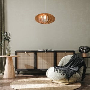 Houten hanglamp Moderne kroonluchter uit het midden van de eeuw Hanglamp Houten kroonluchterverlichting Moderne verlichtingsarmatuur Moderne hanglamp afbeelding 5