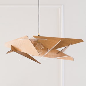 Suspension en bois | Plafonnier | Lampe suspendue | Luminaire en bois blanc en plexiglas | Lustre en bois Dezaart | Suspension moderne