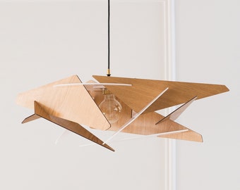 Wood Pendant Light | Ceiling Light | Hanging Lamp | Wooden White Plexiglass Light Fixture | Dezaart Wood Chandelier | Modern Pendant Light