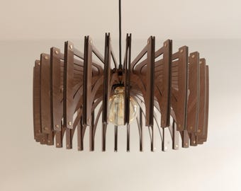 Ręcznie robiona lampa wisząca z drewna do jadalni, drewniana lampa sufitowa z połowy XX wieku, nowoczesna lampa wisząca nad wyspę kuchenną