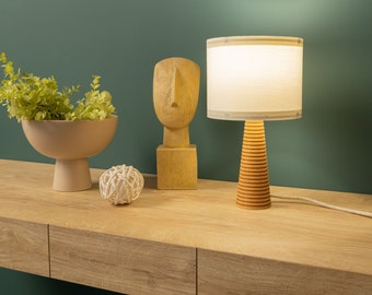 Handcrafted Wooden Table Lamp: Rustic Modern Desk Light