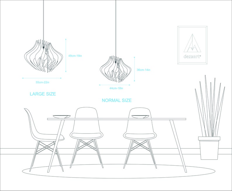 Wood pendant light handmade by Dezaart image size