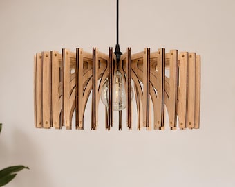 Handmade Wooden Pendant Light for Dining Room, Modern Wood Ceiling Lamp, Mid Century Hanging Light Fixture