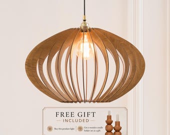 Lampada a sospensione in legno, lampada in legno fatta a mano, lampadario a soffitto, lampadario per isola cucina, design moderno, legno naturale